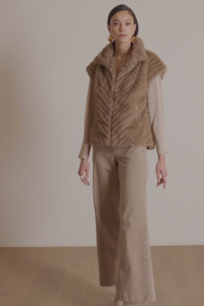 Chevron Faux Fur Mock Neck Gilet