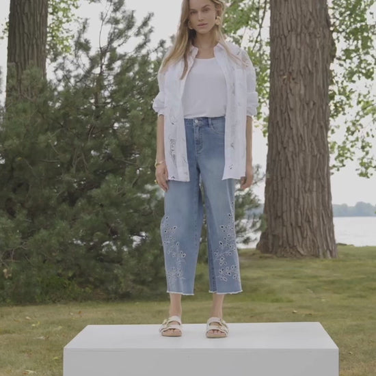 Joseph Ribkoff Cotton Lace Boxy Shirt With Embroidery