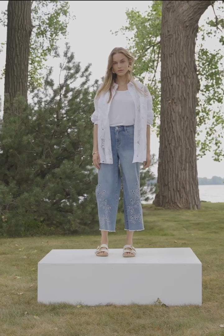 Joseph Ribkoff Cotton Lace Boxy Shirt With Embroidery