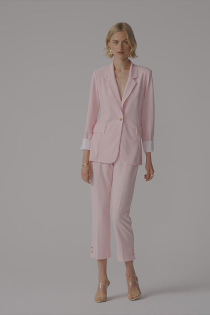 Pink Crop Pull-On Trousers With Gold Buttons