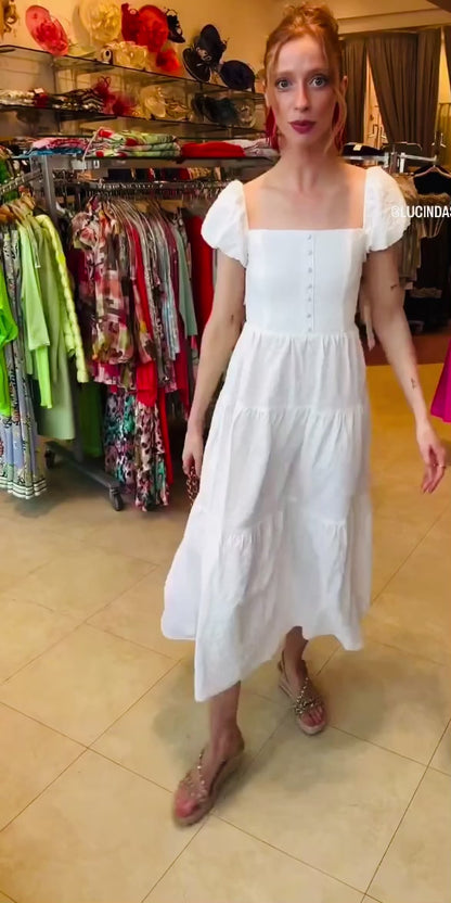 Offwhite Textured Tiered Midi Dress
