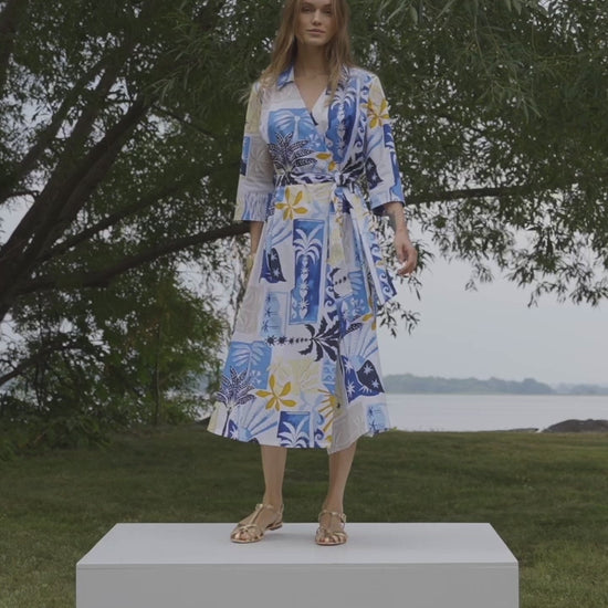 Joseph Ribkoff Tropical Print A-Line Wrap Dress