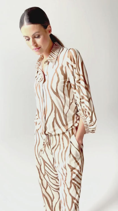 Zebra Print Wide Leg Pull-On Trousers