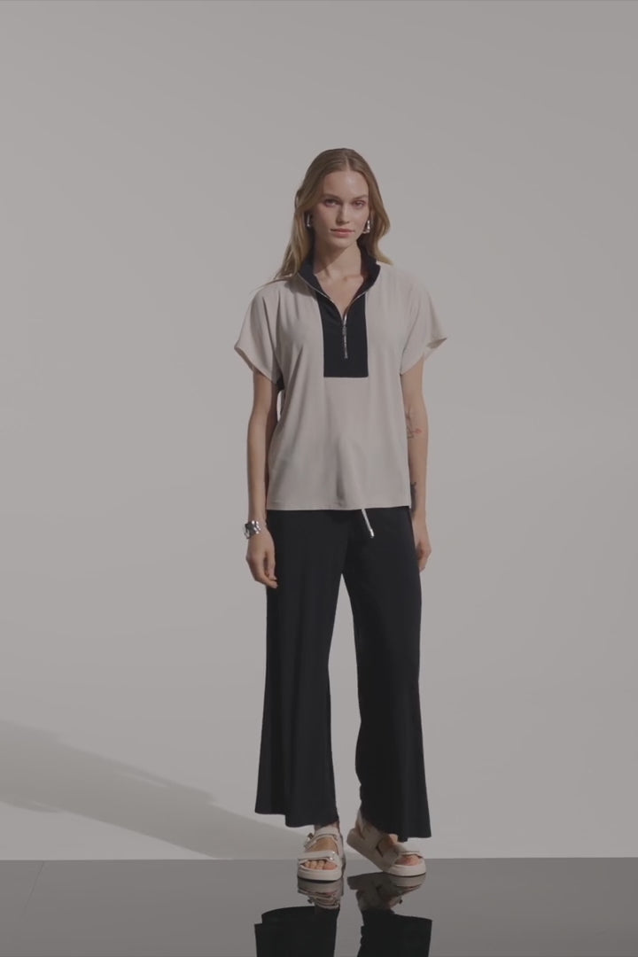 Colour Block Straight Top With Zipped Collar