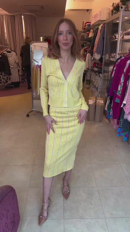 Yellow Checked Knitted Cardigan