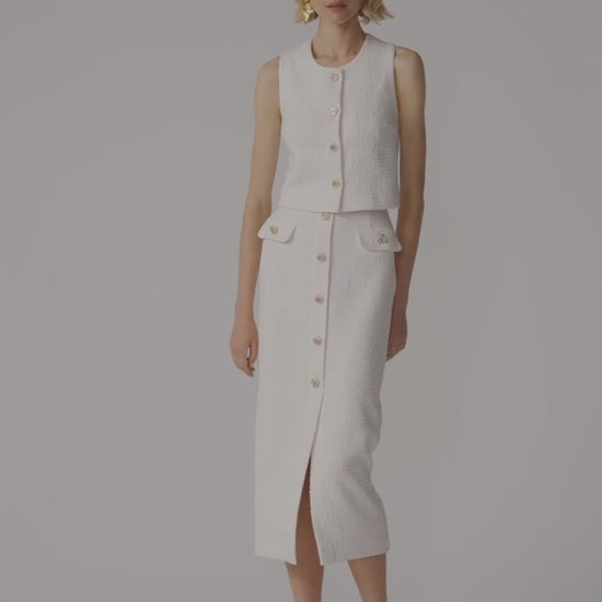 Joseph Ribkoff Bouclé Sleeveless Vest With Gold Buttons