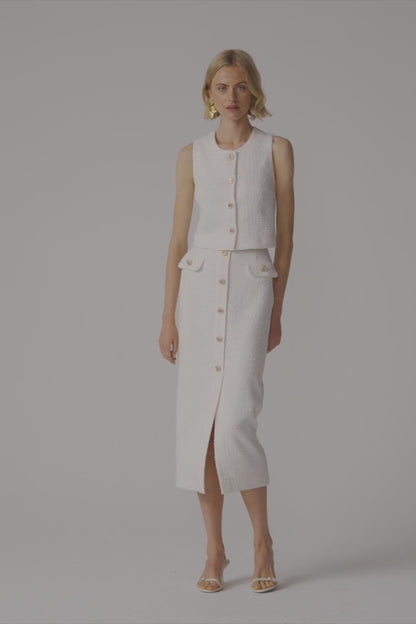 Joseph Ribkoff Bouclé Sleeveless Vest With Gold Buttons