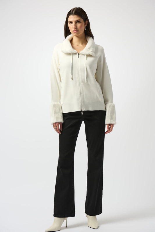 Sweater Knit Coat With Fur Trim