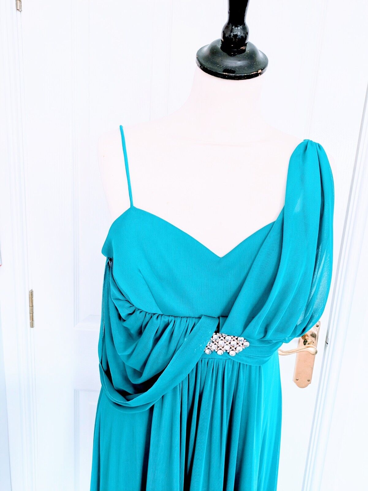 Empire Line Maxi Dress with Diamanté Brooch