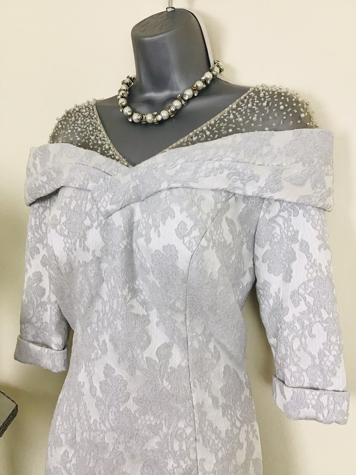 Silver Bardot Dress with Pearls 26222C