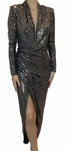 Silver Blackl Long Sleeve Party Dress with sequins