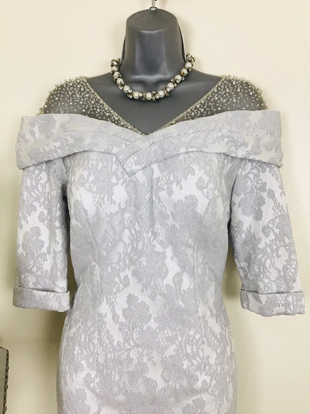 Silver Bardot Dress with Pearls 26222C