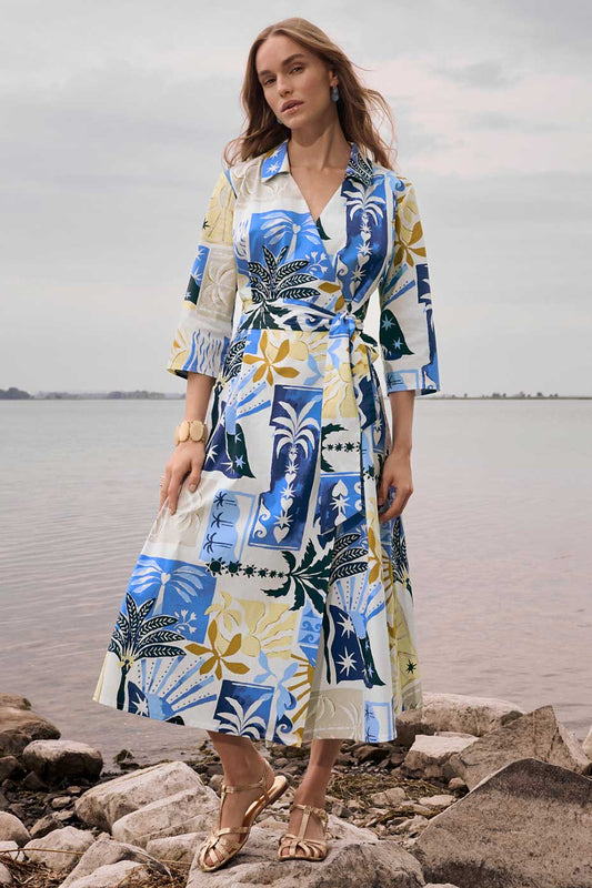 Joseph Ribkoff Tropical Print A-Line Wrap Dress