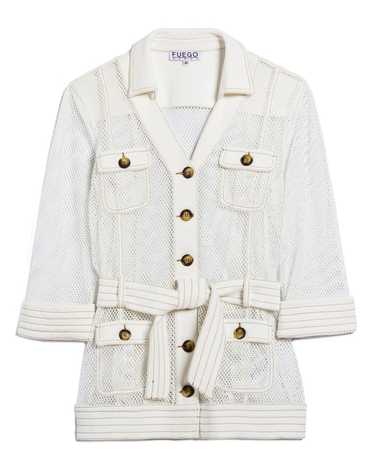 Ecru Fishnet Tailored Jacket EMR818