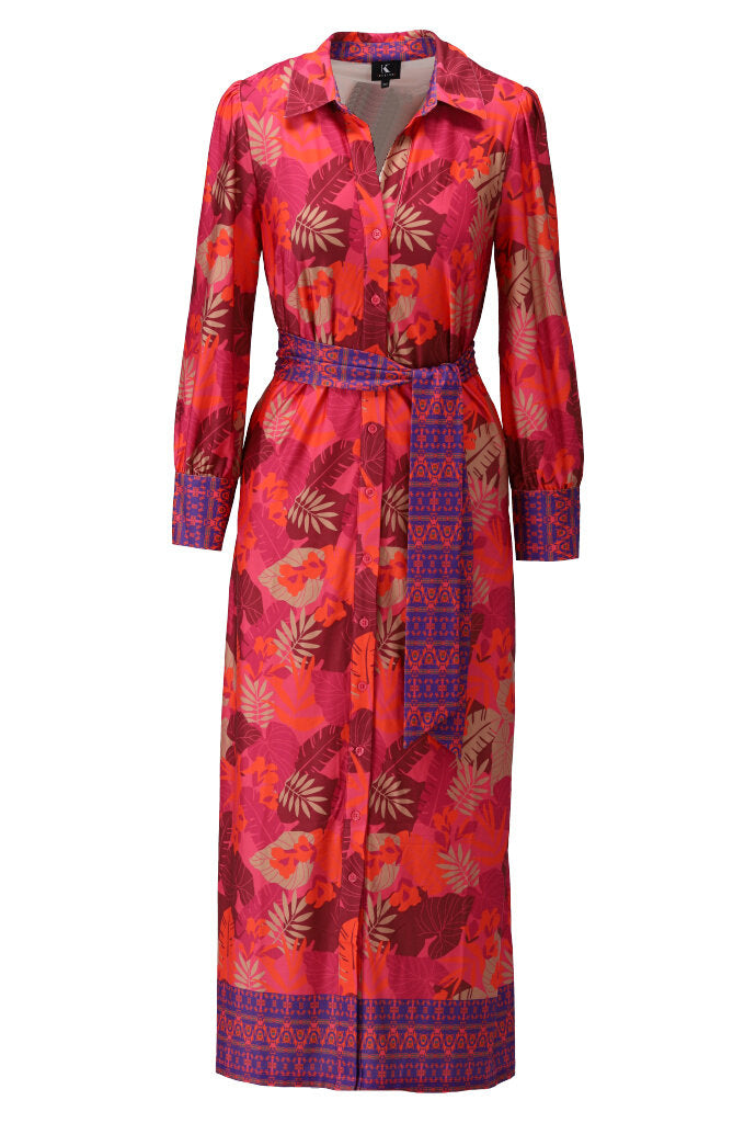 Vibrant Leaf Print Maxi Dress with Belt Z300