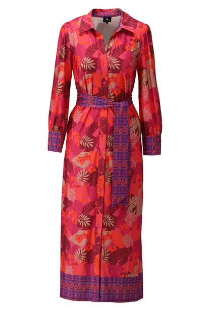 Vibrant Leaf Print Maxi Dress with Belt Z300