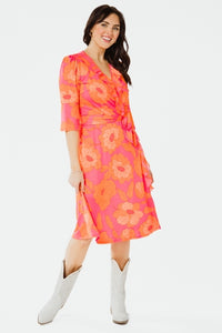 Orange/Pink Flowers Midi Dress W372