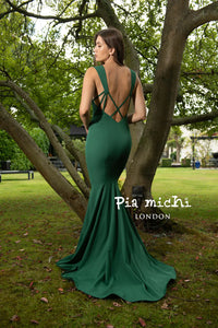 Pia Michi Orange Gown with Lace up back 11355