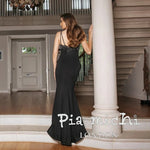 Load image into Gallery viewer, Pia Michi Black Gown with Lace Appliqué 1825

