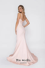 Load image into Gallery viewer, Pia Michi Wine Gown with Lace Appliqué 1825

