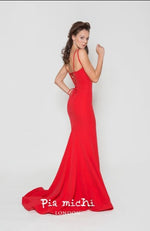 Load image into Gallery viewer, Pia Michi Black Gown with Lace up back 1973
