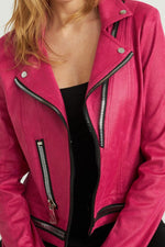 Load image into Gallery viewer, Pink Biker Jacket with Zip Details 211954 - Lucindas on-line
