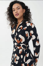 Load image into Gallery viewer, Abstract Animal Print Wrap Dress 223036
