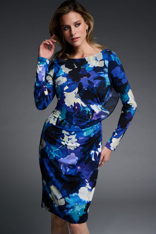 Blue Floral Print Dress 223731