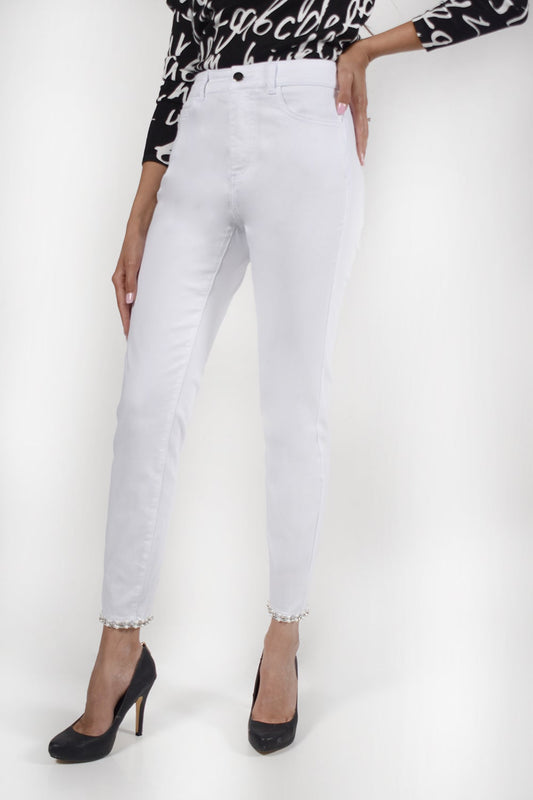White Pearl Hem Jeans 226121u - Lucindas on-line