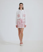 Load and play video in Gallery viewer, Tweed Mini Lurex Skirt with Rhinestone Button 33-6029
