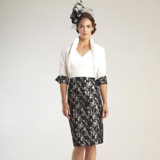 John Charles monochrome lace dress with silk bolero 25320 - Online exclusive promo price - Lucindas on-line