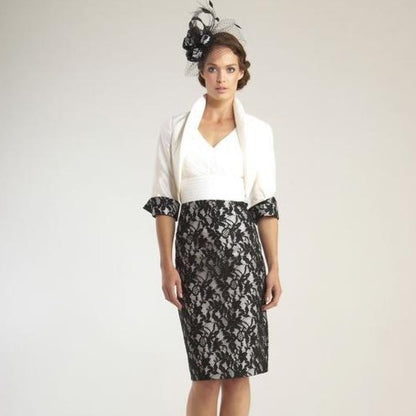John Charles monochrome lace dress with silk bolero 25320 - Online exclusive promo price - Lucindas on-line