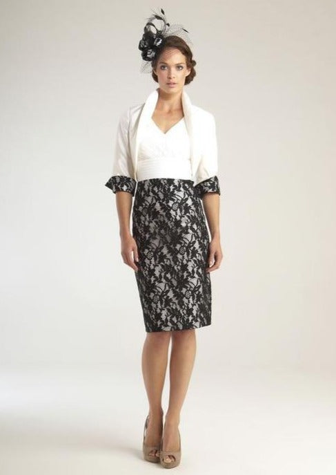 John Charles monochrome lace dress with silk bolero 25320 - Online exclusive promo price - Lucindas on-line