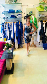 Load and play video in Gallery viewer, Navy Lace Dress with Light Gold Jacket 93581
