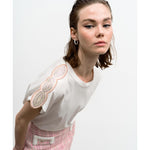 Load image into Gallery viewer, Rhinestone Detailed Cap Sleeves  T-shirt 33-2168
