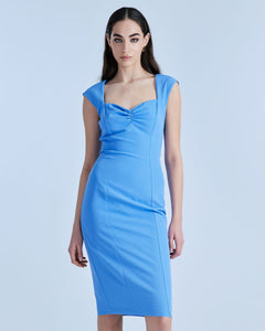 Blue Midi Pencil Dress with Gathered details 33-3076