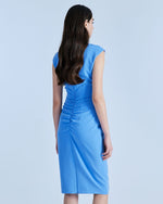 Load image into Gallery viewer, Blue Midi Pencil Dress with Gathered details 33-3076
