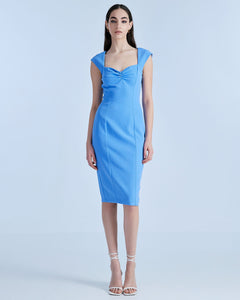 Blue Midi Pencil Dress with Gathered details 33-3076