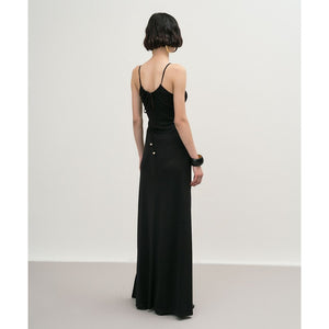 Maxi Black Jersey Dress with Cut-outs and Beads 33-3312