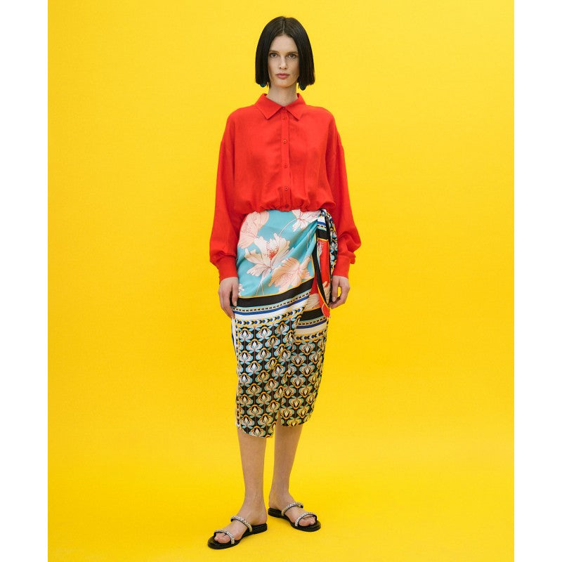 Oriental Print Wrap Skirt 33-6002