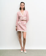 Load image into Gallery viewer, Tweed Mini Lurex Skirt with Rhinestone Button 33-6029
