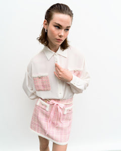 Oversize White Shirt with Tweed pockets 33-7035