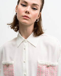 Oversize White Shirt with Tweed pockets 33-7035