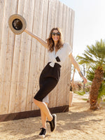 Load image into Gallery viewer, Monochrome Bow Combined Dress 45543
