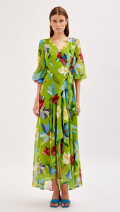 All-over Yellow Floral Wrap Dress 46591