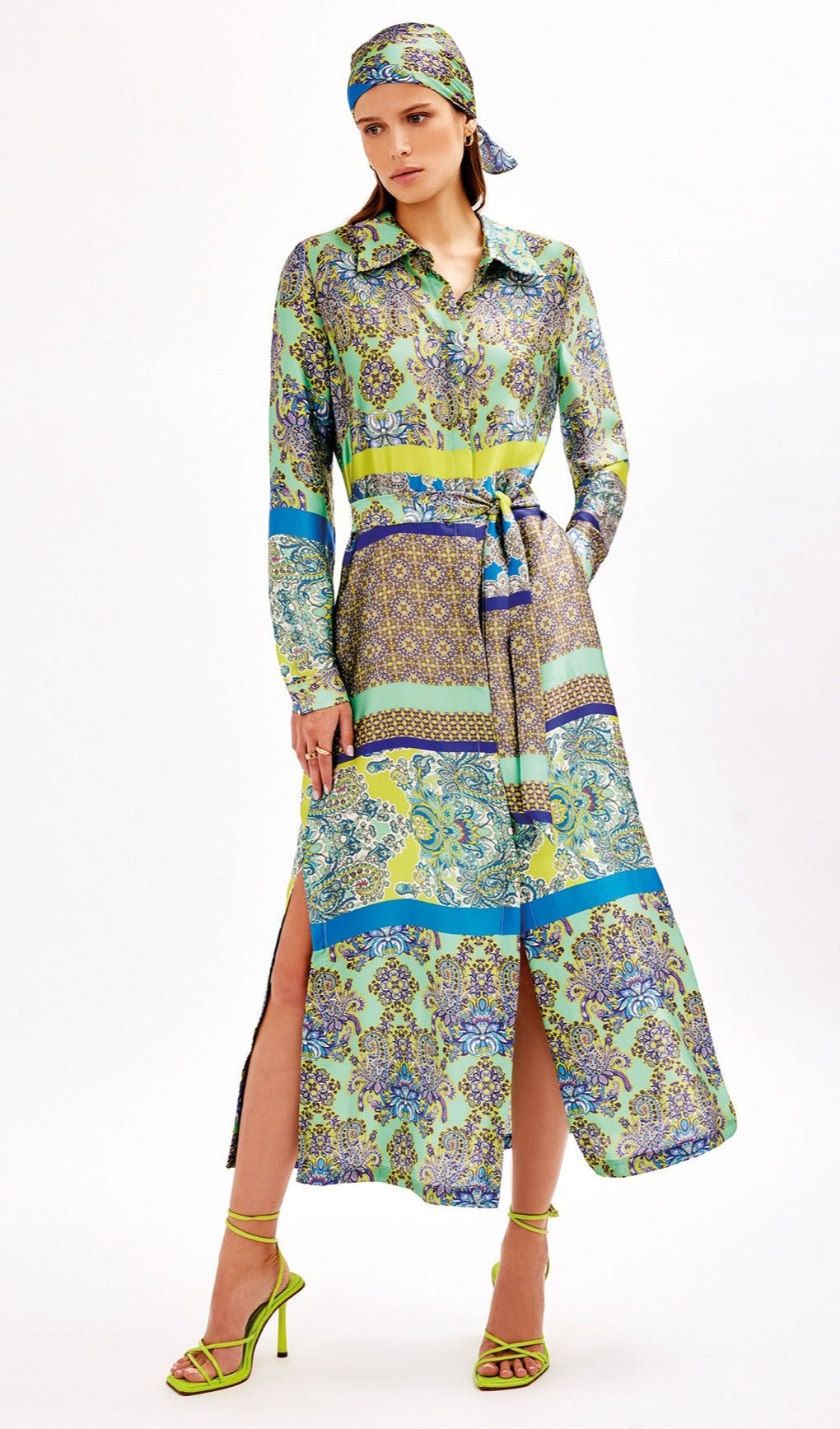 Paisley Satin Midi Shirt Dress 46636