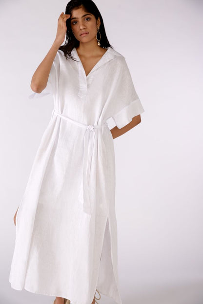 White Pure Linen Maxi Dress