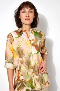 TONI Brown Linen blouse with tropic print