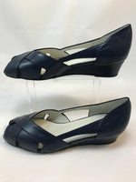 Load image into Gallery viewer, Black Cefalu Peep Toe Leather Wedge
