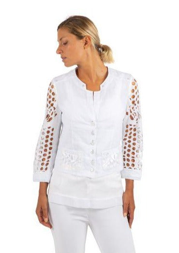 Shirt Style Linen Jacket with Laser Cut Details